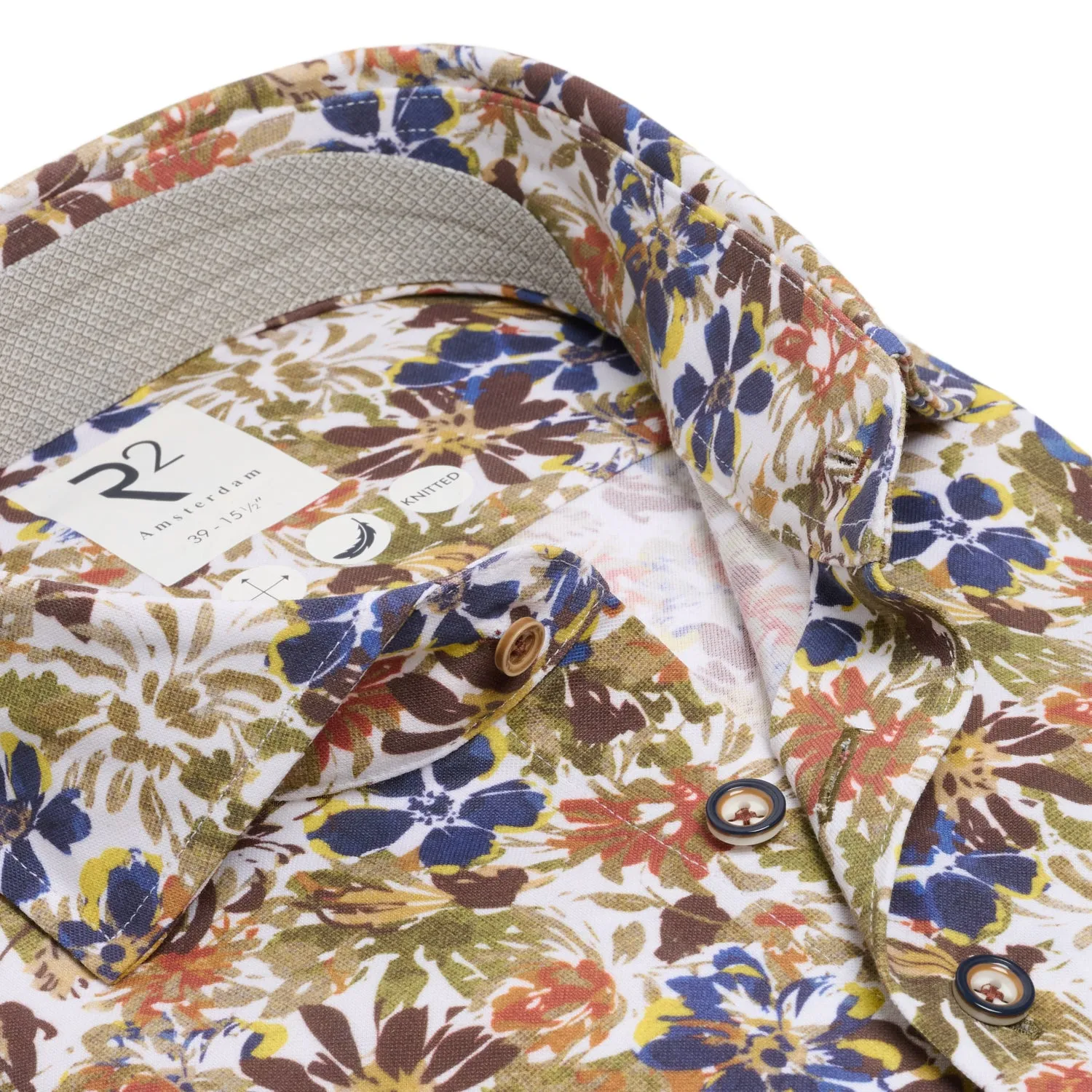 Extra long sleeves. Floral print knitted piquet shirt