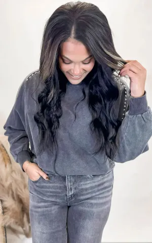 Faded Black Studded Sweatshirt - Final Sale