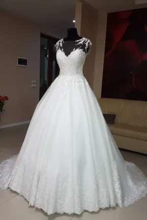 Floral Lace Cap Sleeve Wedding Dresses with Transparent Neckline