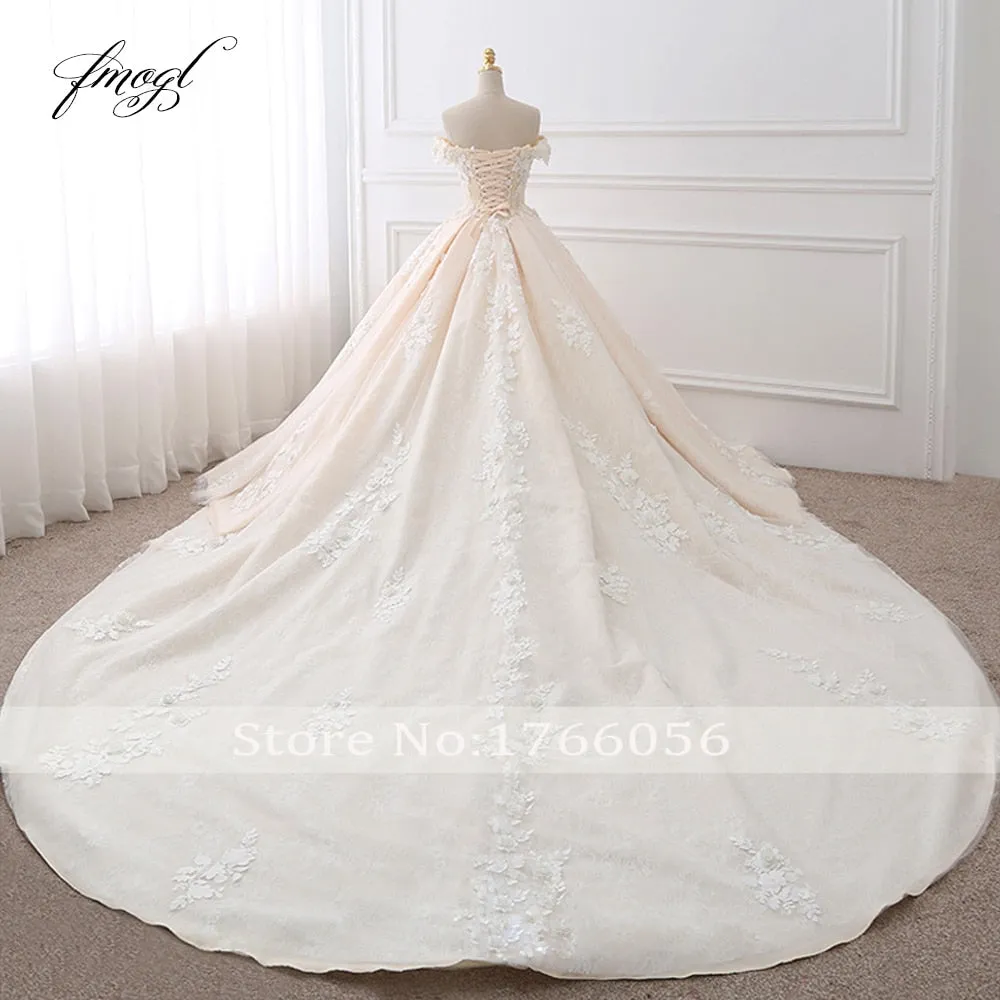 Fmogl Royal Train Sweetheart Ball Gown Wedding Dresses
