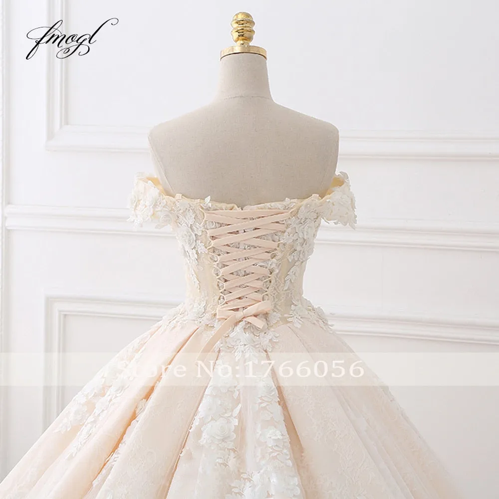 Fmogl Royal Train Sweetheart Ball Gown Wedding Dresses