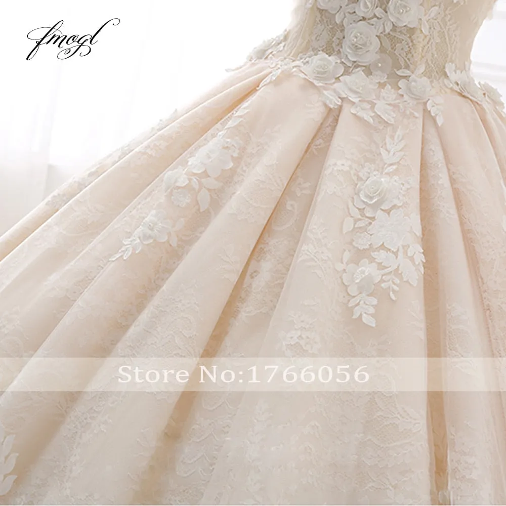 Fmogl Royal Train Sweetheart Ball Gown Wedding Dresses