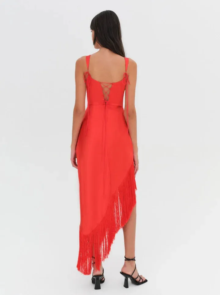 For Love & Lemons Anisa Fringe Midi Dress
