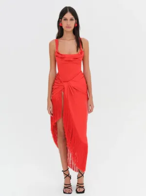 For Love & Lemons Anisa Fringe Midi Dress