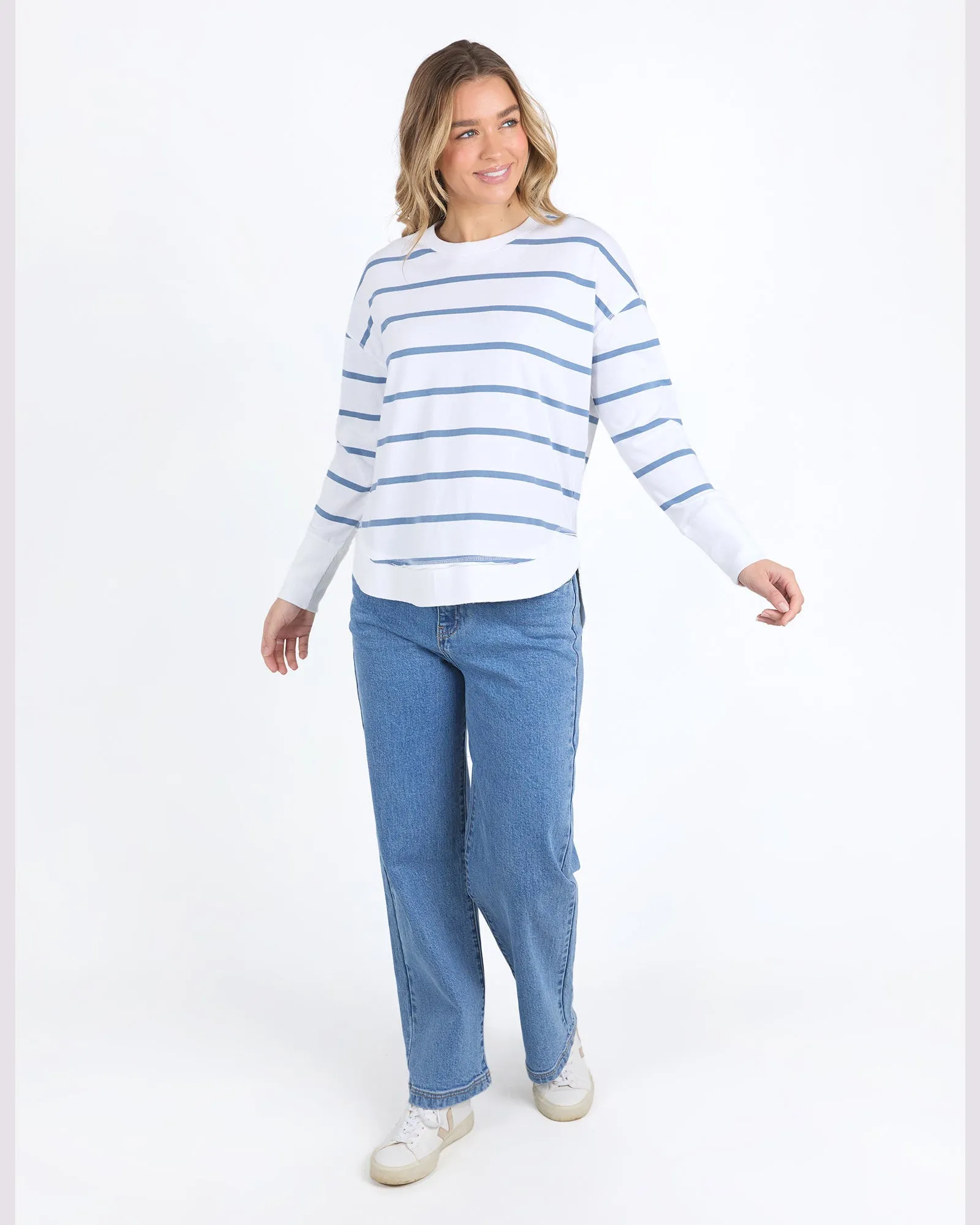 Foxwood Farrah Stripe Long Sleeve - White/Cornet Blue