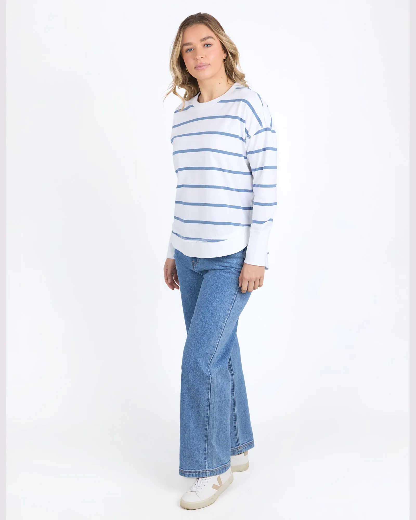 Foxwood Farrah Stripe Long Sleeve - White/Cornet Blue