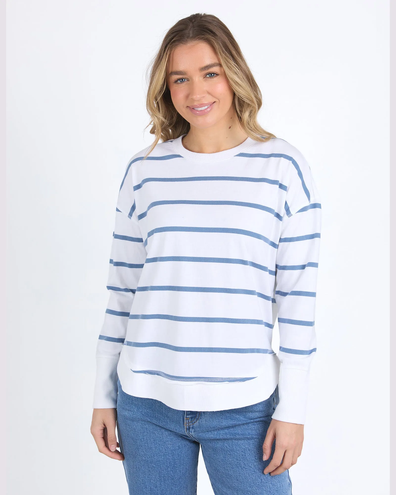 Foxwood Farrah Stripe Long Sleeve - White/Cornet Blue