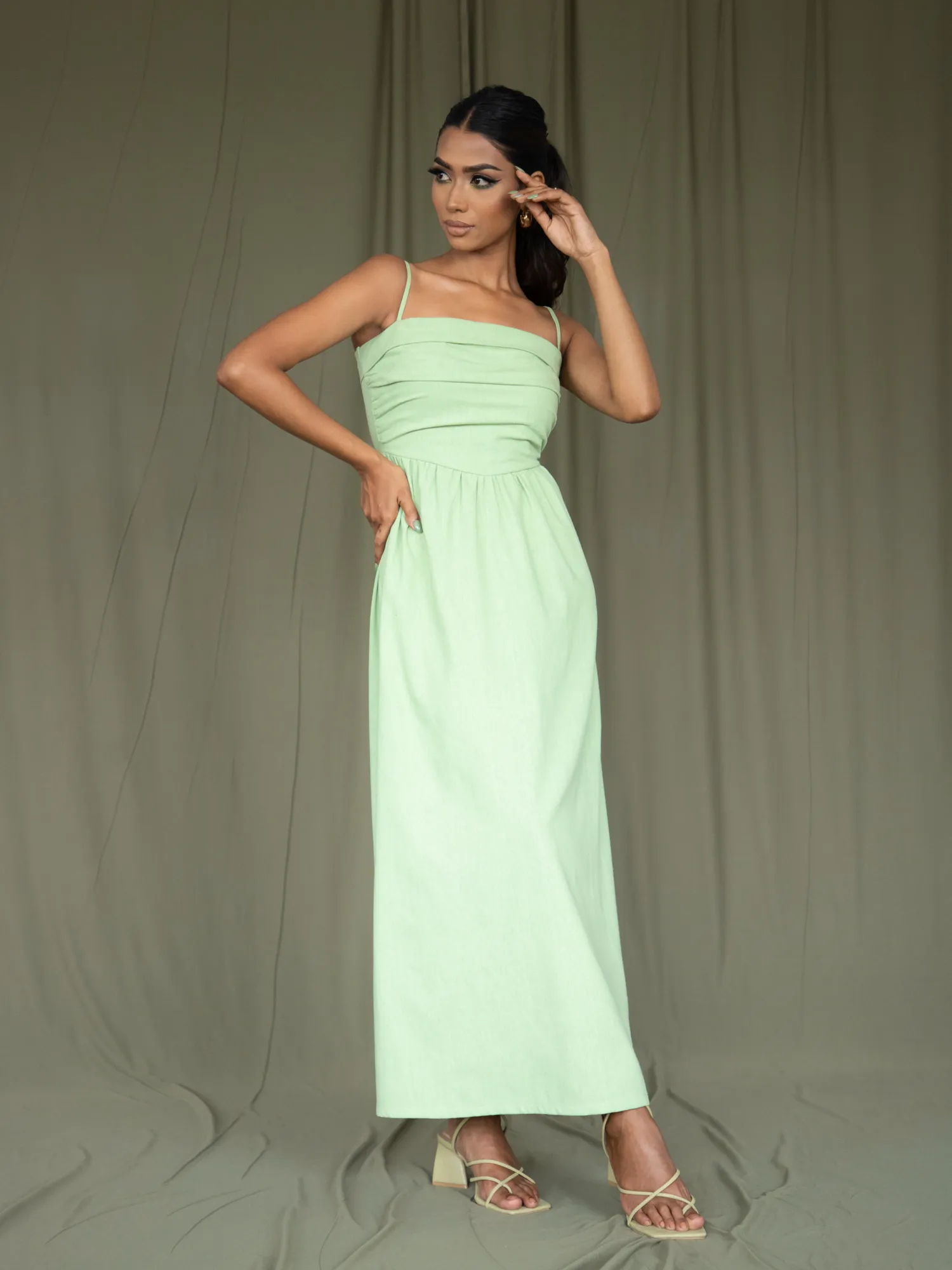 Front Gathered Detail Maxi Dress