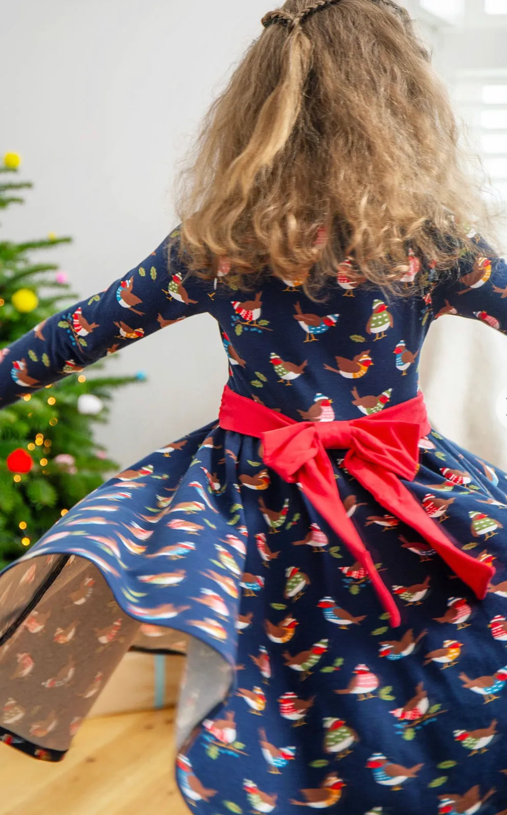 Frugi Party Skater Dress Indigo Robins Dra119