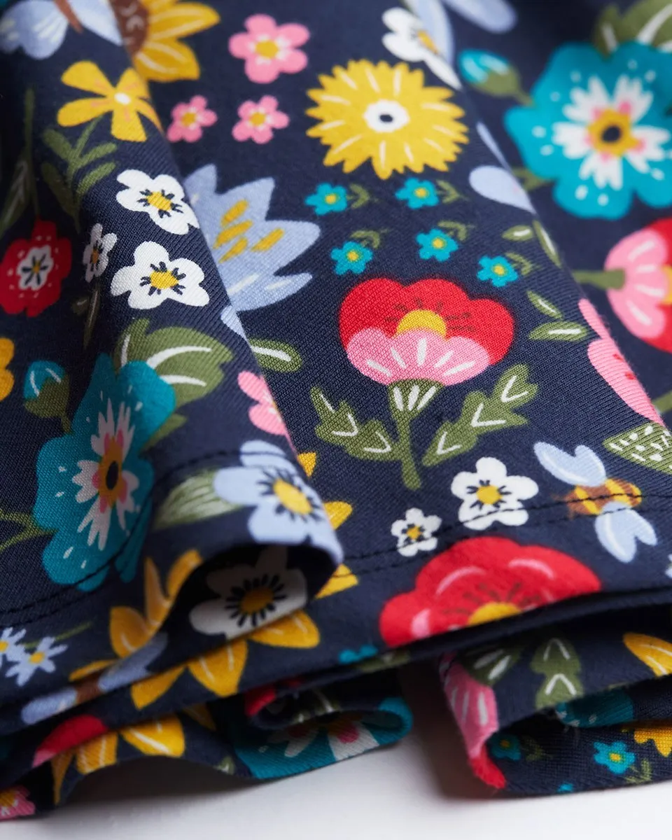 Frugi Spring Skater Dress  Indigo Pollinators- Organic- Flowers and bees- Children's Clothing