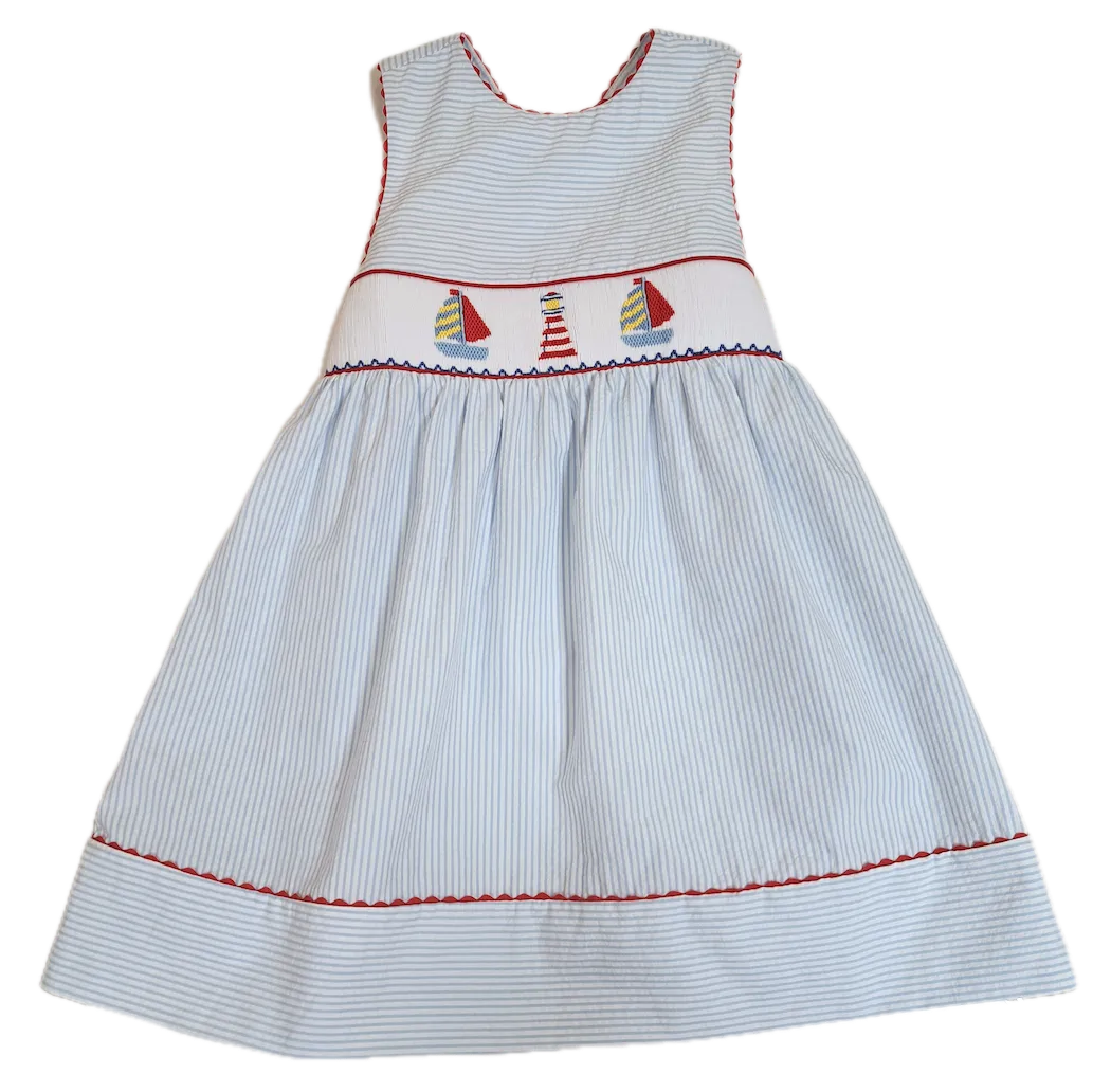 Girl's Hand Smocked Sailboat Dress
