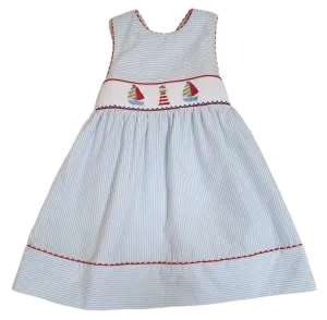Girl's Hand Smocked Sailboat Dress