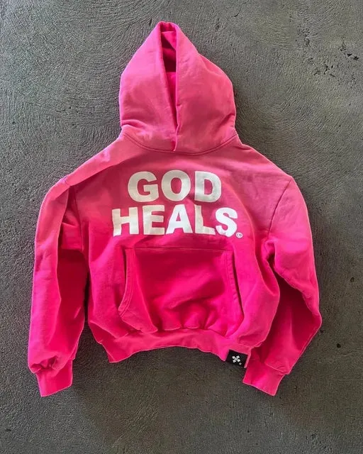 God Heals Printed Hoodies for Women - Vintage Fashion Hip Hop Streetwear Casual Loose Sweatshirt Hoodie Tops