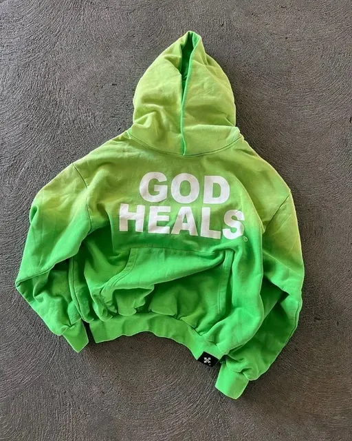 God Heals Printed Hoodies for Women - Vintage Fashion Hip Hop Streetwear Casual Loose Sweatshirt Hoodie Tops