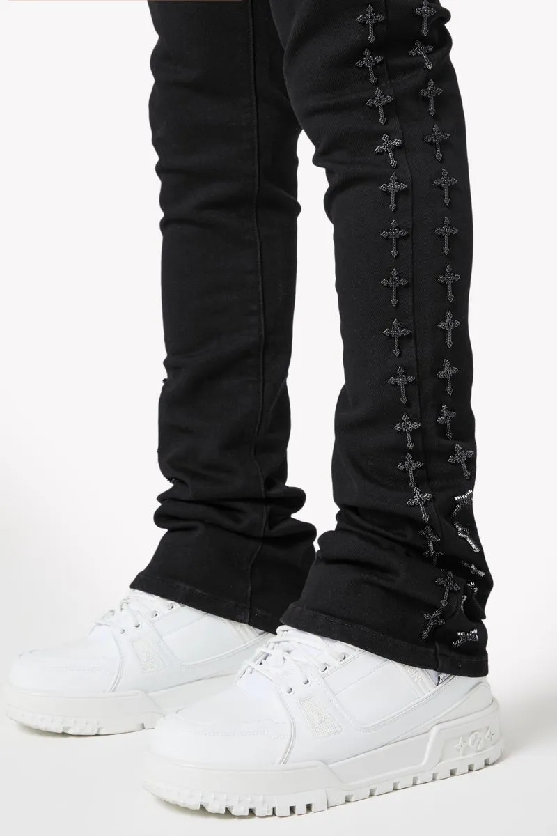 GUAPI ALL BLACK CROSSES EMBELLISHED DENIM