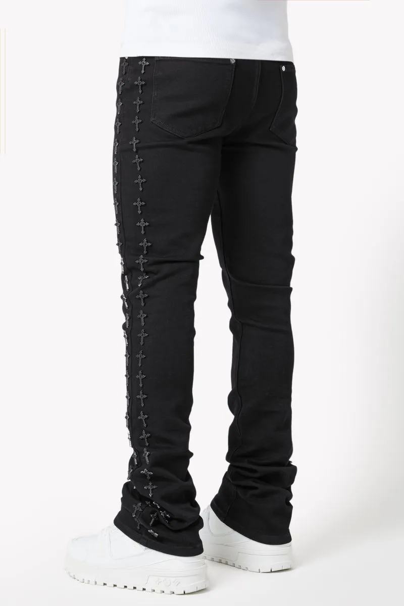 GUAPI ALL BLACK CROSSES EMBELLISHED DENIM