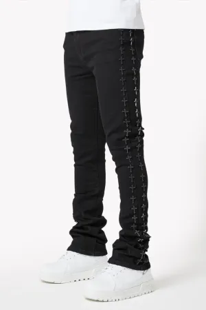 GUAPI ALL BLACK CROSSES EMBELLISHED DENIM