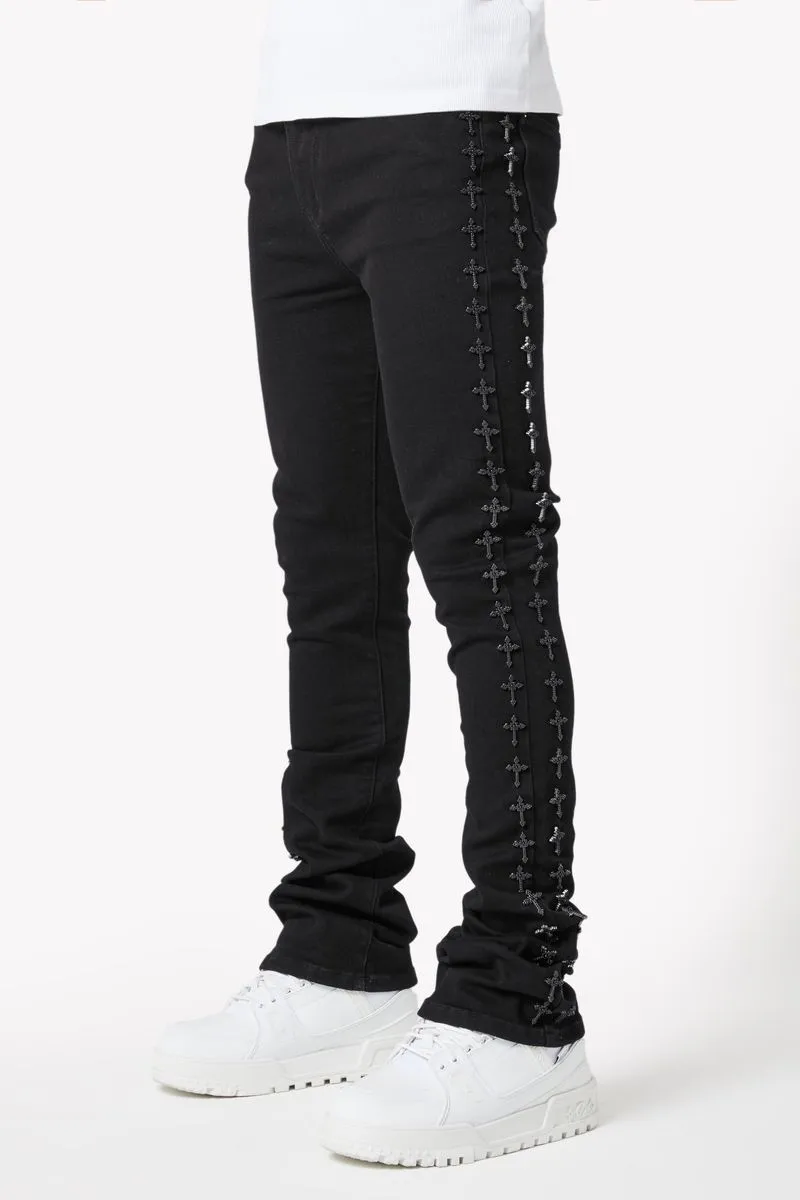 GUAPI ALL BLACK CROSSES EMBELLISHED DENIM