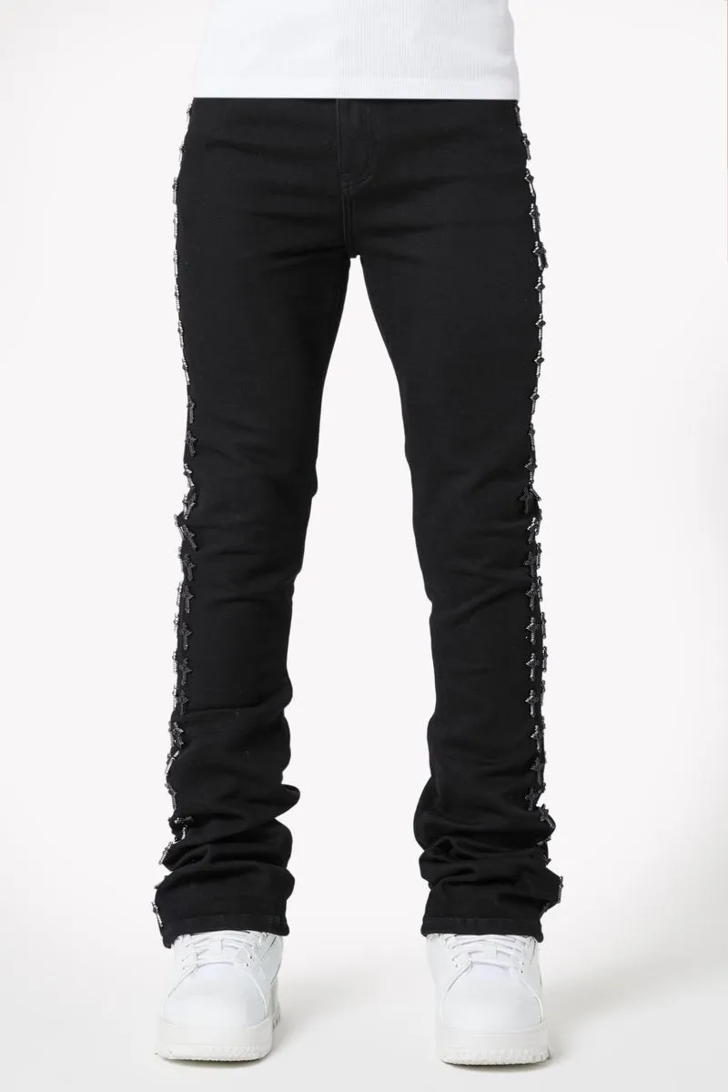 GUAPI ALL BLACK CROSSES EMBELLISHED DENIM