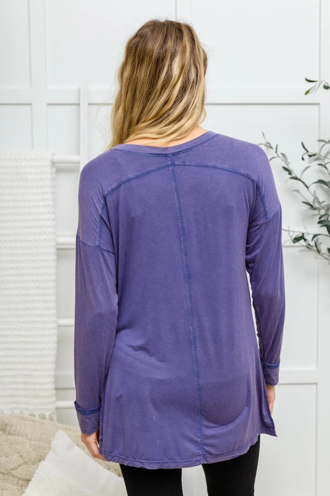 Hazel Blues® | Long Sleeve Knit Top With Pocket In Denim Blue