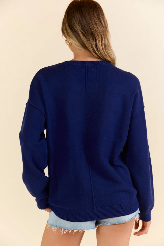 Home Of The Free Navy V-Neck Textured Flag Sweater