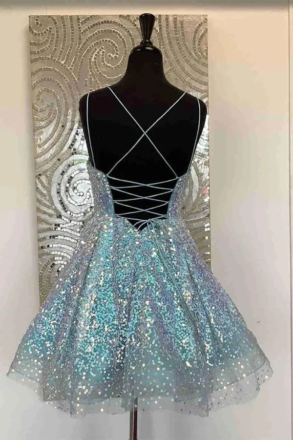 Hot Pink Sequins A-line Short Homecoming Dresses, Graduation Dresses, MH621
