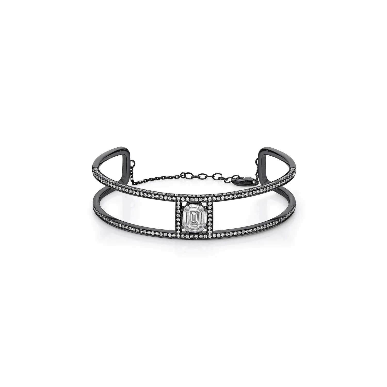 Illusion Microset Diamond Double Cuff with Chain
