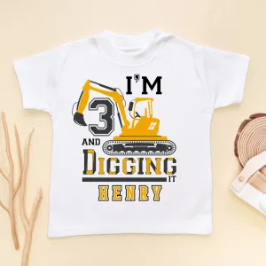 I'm 3 And Digging It Personalised Builder/Construction Birthday Kids & Toddler T Shirt