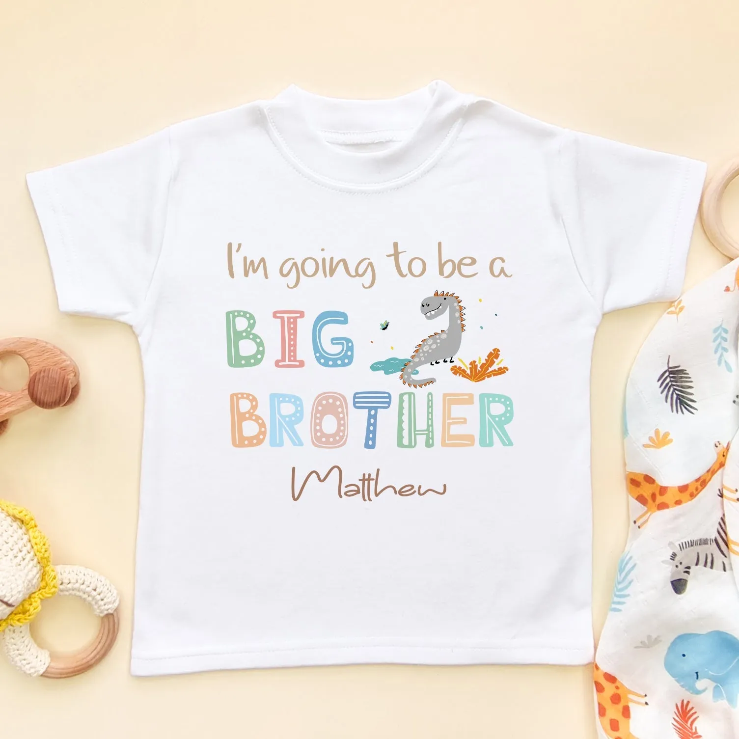 I'm Going To Be A Big Brother Dino Personalised Toddler & Kids T Shirt
