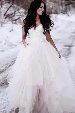 Ivory A-line Tulle Lace Top Straps Backless Wedding dresses, Bridal Gown, MW683