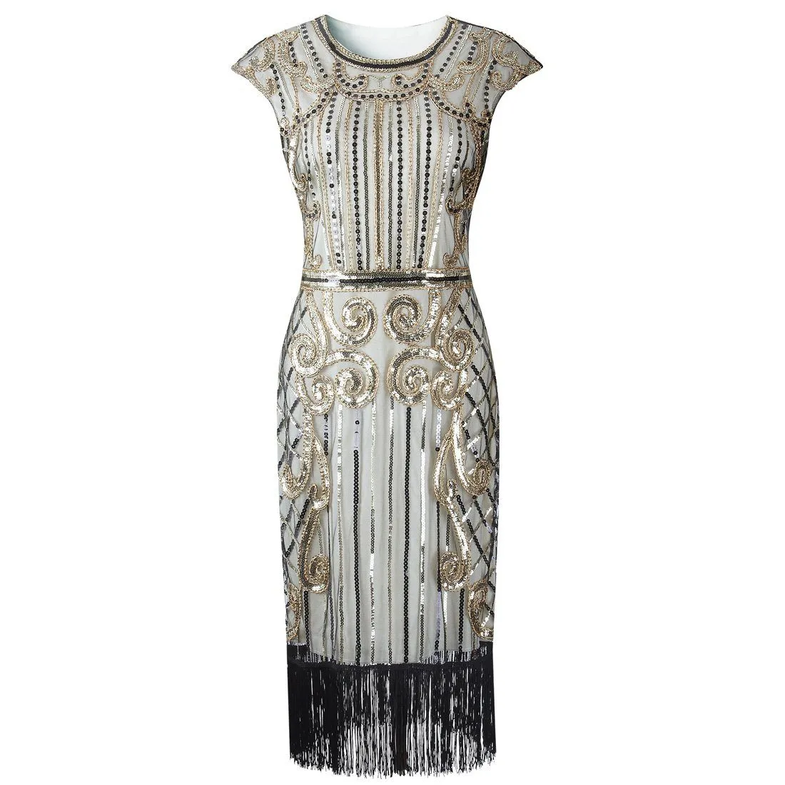 Ivory Gold 1920s Flapper Dress Great Gatsby Theme Party |JaosWish