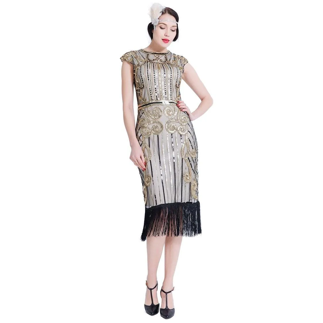 Ivory Gold 1920s Flapper Dress Great Gatsby Theme Party |JaosWish