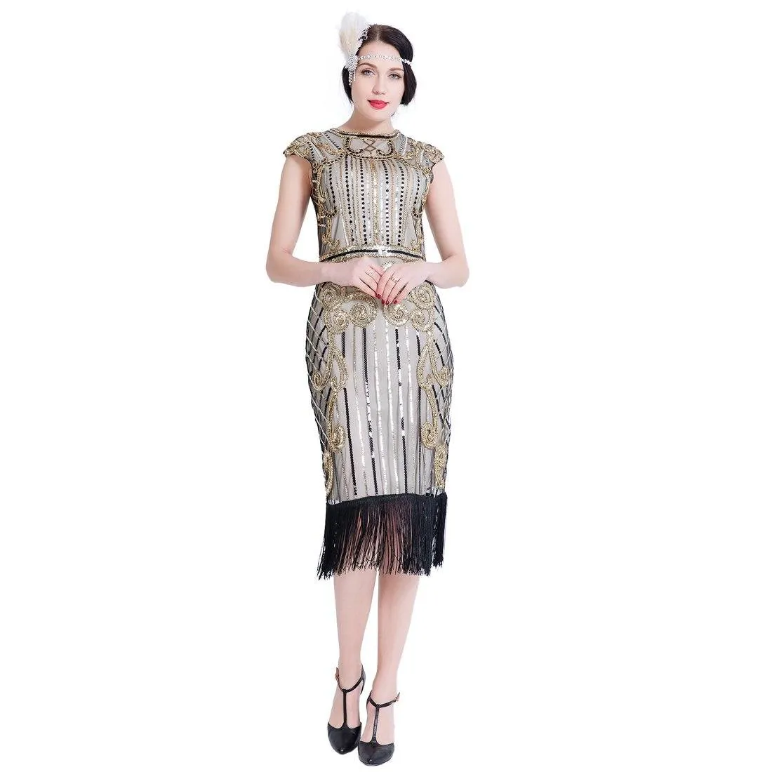 Ivory Gold 1920s Flapper Dress Great Gatsby Theme Party |JaosWish