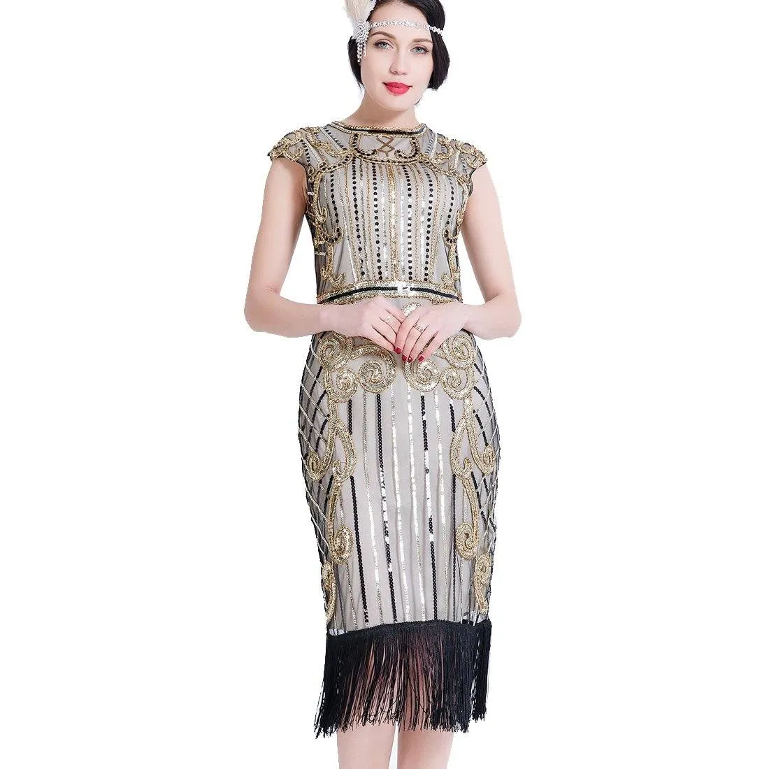 Ivory Gold 1920s Flapper Dress Great Gatsby Theme Party |JaosWish