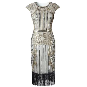 Ivory Gold 1920s Flapper Dress Great Gatsby Theme Party |JaosWish