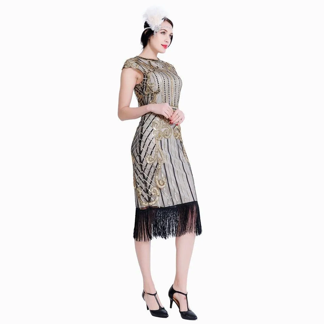 Ivory Gold 1920s Flapper Dress Great Gatsby Theme Party |JaosWish