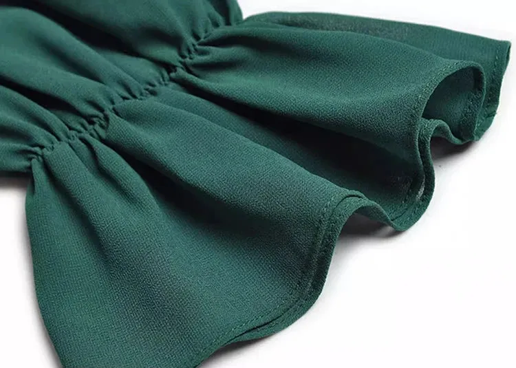 Jaya Bow Stand Collar Flare Sleeve Folds Ruffles Vintage Dress