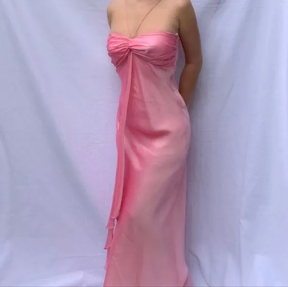 JazzHer Vintage A Line Halter s Pink Chiffon Prom Dresses Evening Gowns (PRE-ORDER)