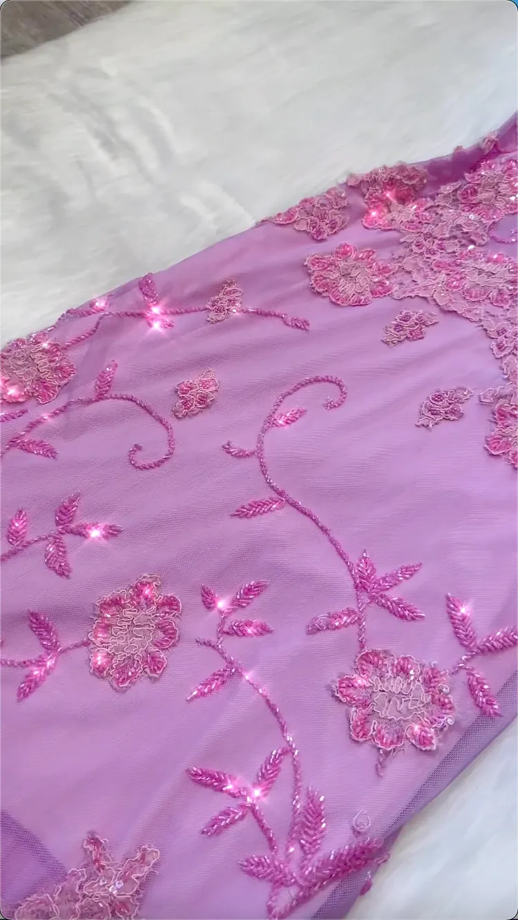 JazzHer Vintage A Line Spaghetti Straps Pink Lace Floor Length Prom Dresses Beads Evening Dress (PRE-ORDER)