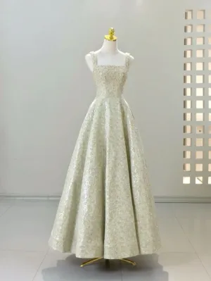 JazzHer Vintage A line Straps Sequin Satin Long Evening Dress Prom Dresses BD  (PRE-ORDER)