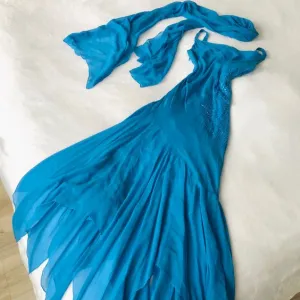 JazzHer Vintage Mermaid Spaghetti Straps Blue Chiffon Long Prom Dresses Evening Dress (PRE-ORDER)