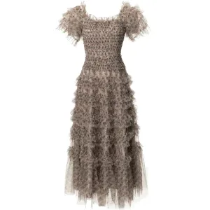 Kendra  Short Sleeve Flowers Print Ruffles Vintage Backless Dress