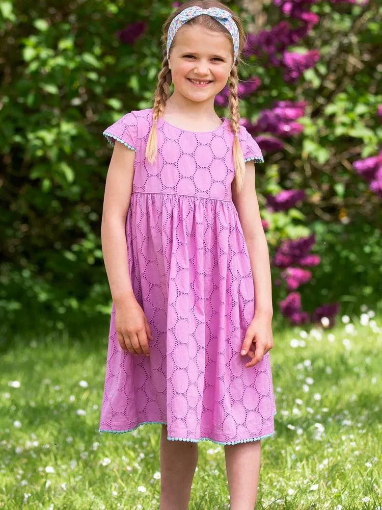 KITE Organic - Girls Violet Broderie Anglaise Dress - 3 to 5 Years