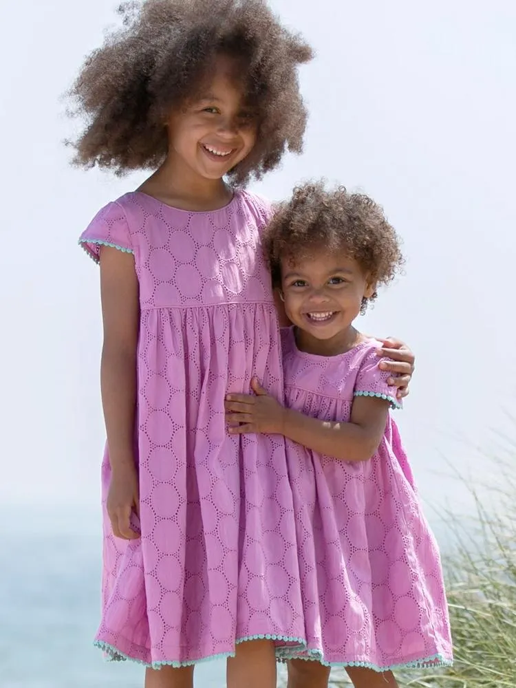 KITE Organic - Girls Violet Broderie Anglaise Dress - 3 to 5 Years