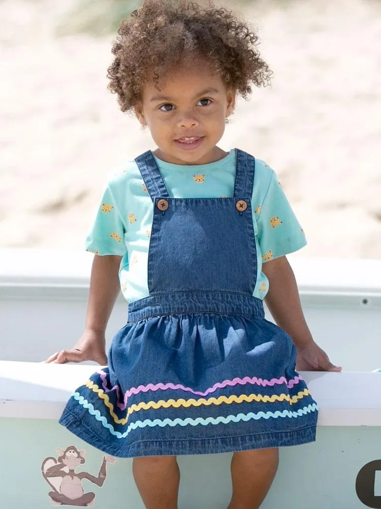 KITE Organic - Ric Rac Denim Blue Girls Pinafore Baby and Little Girls Dress - 3 to 6 Months