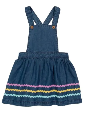 KITE Organic - Ric Rac Denim Blue Girls Pinafore Baby and Little Girls Dress - 3 to 6 Months