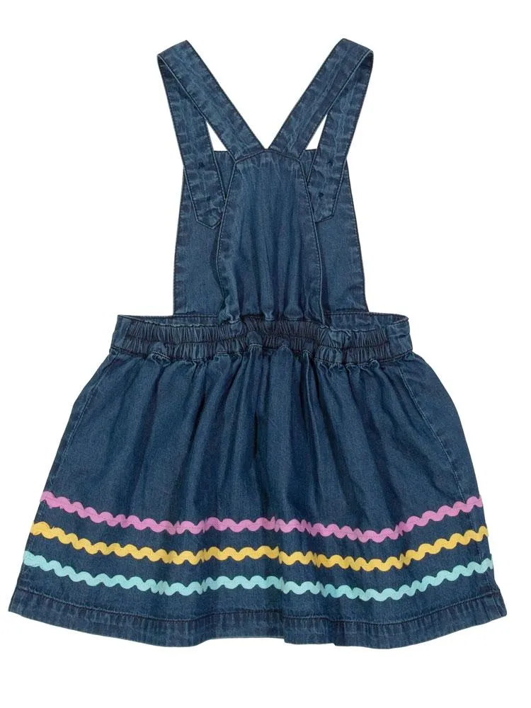 KITE Organic - Ric Rac Denim Blue Girls Pinafore Baby and Little Girls Dress - 3 to 6 Months