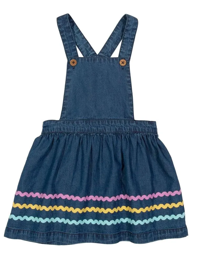 KITE Organic - Ric Rac Denim Blue Girls Pinafore Baby and Little Girls Dress - 3 to 6 Months