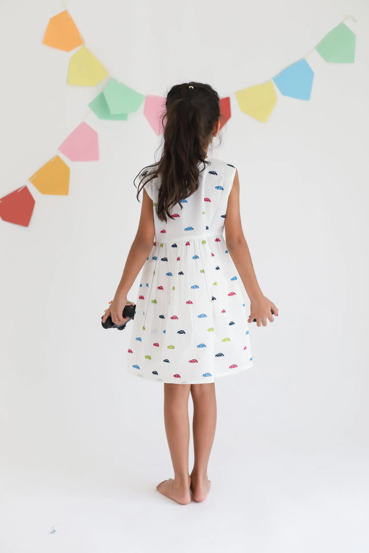 Klingaru Frock - Multi Colour Cars on White