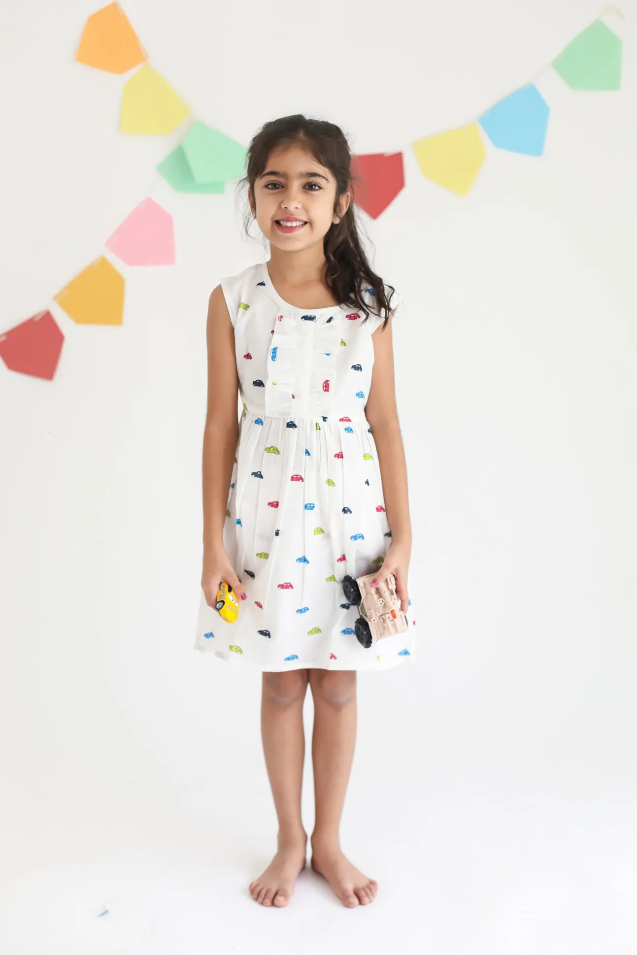 Klingaru Frock - Multi Colour Cars on White